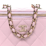 Caviar Quilted Small Vertical Coco Beauty Vanity Case With Chain Light Pink