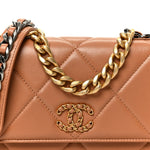 Lambskin Quilted Chanel 19 Wallet On Chain WOC Brown