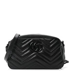 Calfskin Matelasse Monochrome Small GG Marmont Chain Shoulder Bag Black