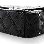 Lambskin Quilted Pearl Studded Flap Black