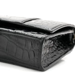 Shiny Calfskin Monochrome Crocodile Embossed Hourglass Chain Bag Black