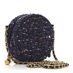 Tweed Quilted Round Clutch With Chain Multicolor