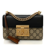 GG Supreme Monogram Calfskin Small Padlock Shoulder Bag Beige Black Cuir