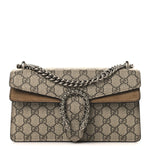 GG Supreme Monogram Suede Crystal Small Dionysus Shoulder Bag Beige Ebony Taupe