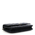 Denim Quilted CC Turnlock Wallet On Chain WOC Dark Blue Orange