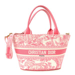 Canvas Embroidered Dioriviera Toile De Jouy Panier Chapeau Tote Peony Pink