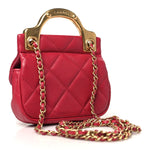 Calfskin Quilted Lady Handle Flap Card Holder With Chain Dark Pink