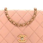 Lambskin Quilted CC Pearl Crush Wallet on Chain WOC Light Orange