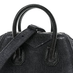 Washed Denim Mini Antigona Shoulder Bag Black
