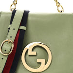 Roxy Calfskin Web Medium Blondie Top Handle Shoulder Flap Bag Salamander Green