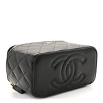 Caviar Quilted Small Vanity Case With Chain Black