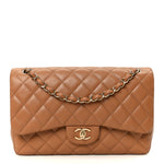 Lambskin Quilted Jumbo Double Flap Dark Beige