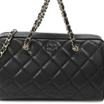 Caviar Quilted Barrel Purse With Chain  Black