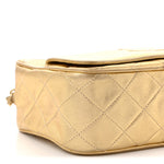 Metallic Lambskin Quilted Camera Case Gold