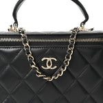 Lambskin Quilted Small Top Handle Vanity Case With Chain Black