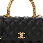 Calfskin Quilted Mini Logo Coco Handle Flap Black
