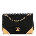 Calfskin Chevron Quilted Mini Rock The Corner Flap Black