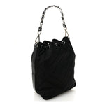 Tessuto Nylon Quilted Drawstring Bucket Bag Black