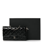 Patent Quilted Wallet On Removable Chain WOC Black