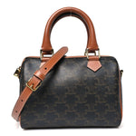 Triomphe Canvas Calfskin Small Boston Bag Tan
