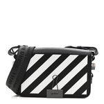 Saffiano Striped Mini Diag Binder Clip Bag Black White