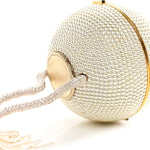 Swarovski Crystal Disco Ball Minaudiere Clutch White Gold