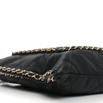 Calfskin Quilted Chain Flat Tote Black