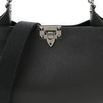 Grained Calfskin Rockstud Hobo Shoulder Bag Black