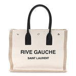 Linen Calfskin Small Rive Gauche Tote Greggio Natural