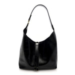 Shiny Calfskin Small Marcie Hobo Bag Black