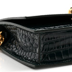 Glazed Calfskin Crocodile Embossed Small Skull Shoulder Bag Green