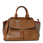 Mega Check Grained Calfskin Medium Harcourt Satchel Saddle Brown