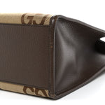 Monogram Jumbo GG Textured Dollar Calfskin Web Small Tote Bag Camel Ebony New Acero