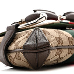 Monogram Textured Dollar Calfskin Heavy Grosgrain Web Small Maxi Horsebit Chain Shoulder Bag Beige Ebony New Acero