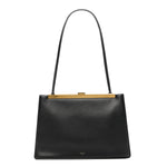 Smooth Calfskin Medium Clasp Shoulder Bag Black
