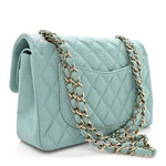Caviar Quilted Small Double Flap Light Blue