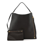 Pebbled Calfskin Large Alix Padlock Zip Hobo Bag Dark Brown