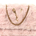 Faux Fur Quilted Virtus V Mini Chain Flap Shoulder Bag English Rose