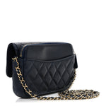 Caviar Quilted Flap Phone Holder With Chain Navy Blue
