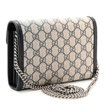 GG Supreme Monogram Textured Dollar Calfskin Mini Dionysus Chain Wallet Beige Blue