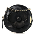 Lambskin Mini Camellia Bouquet Clutch With Chain Black