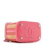 Calfskin Raffia Small Take Away Vanity Case Bag Pink Beige