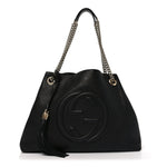 Pebbled Calfskin Medium Soho Chain Shoulder Bag Black