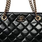 Glazed Calfskin Quilted Perfect Edge Tote Black