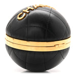 Lambskin Quilted Sphere Minaudiere Chain Clutch Black