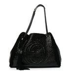 Patent Shearling Medium Soho Chain Shoulder Bag Black