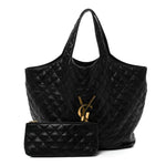 Lambskin Quilted Maxi Icare Shopping Tote Black