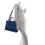 Metallic Vegan Leather Medium Shopping Bag Cobalt