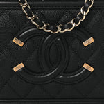 Caviar Quilted CC Filigree Vanity Clutch With Chain Black