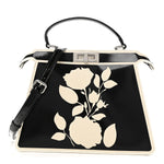 Canvas Spalmato Vernice Roses Medium Peekaboo I SEE U Satchel Black Grezzo